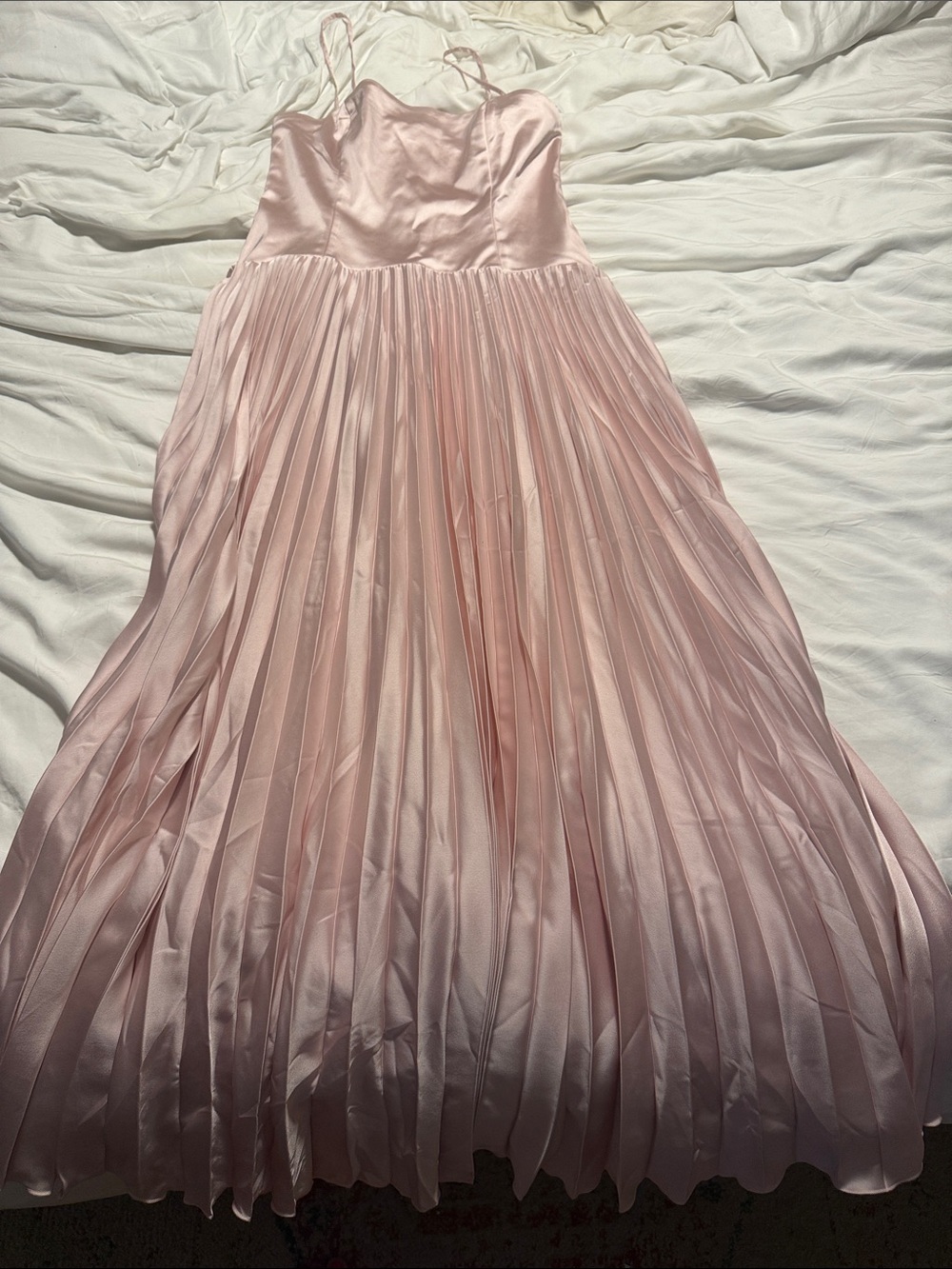 Abercrombie & Fitch Blush Pink Pleated Satin Maxi Dress